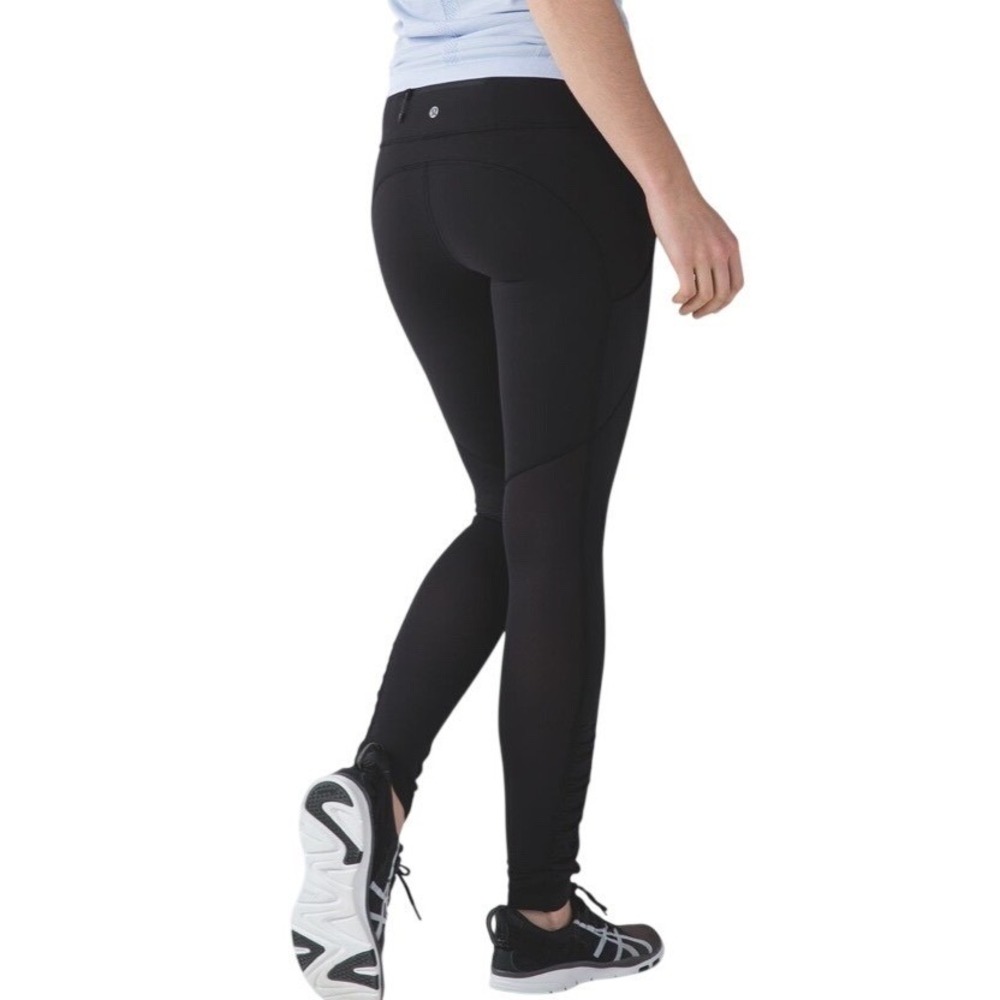 LULULEMON Speed Tight IV Black LEGGINGS PANTS Ruched Legs SIDE POCKETS sz 6
